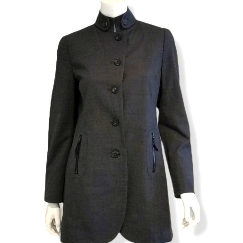 Akris Blazer Charcoal Gray Wool Zipper Pockets Size 8 - Picture 1 of 8